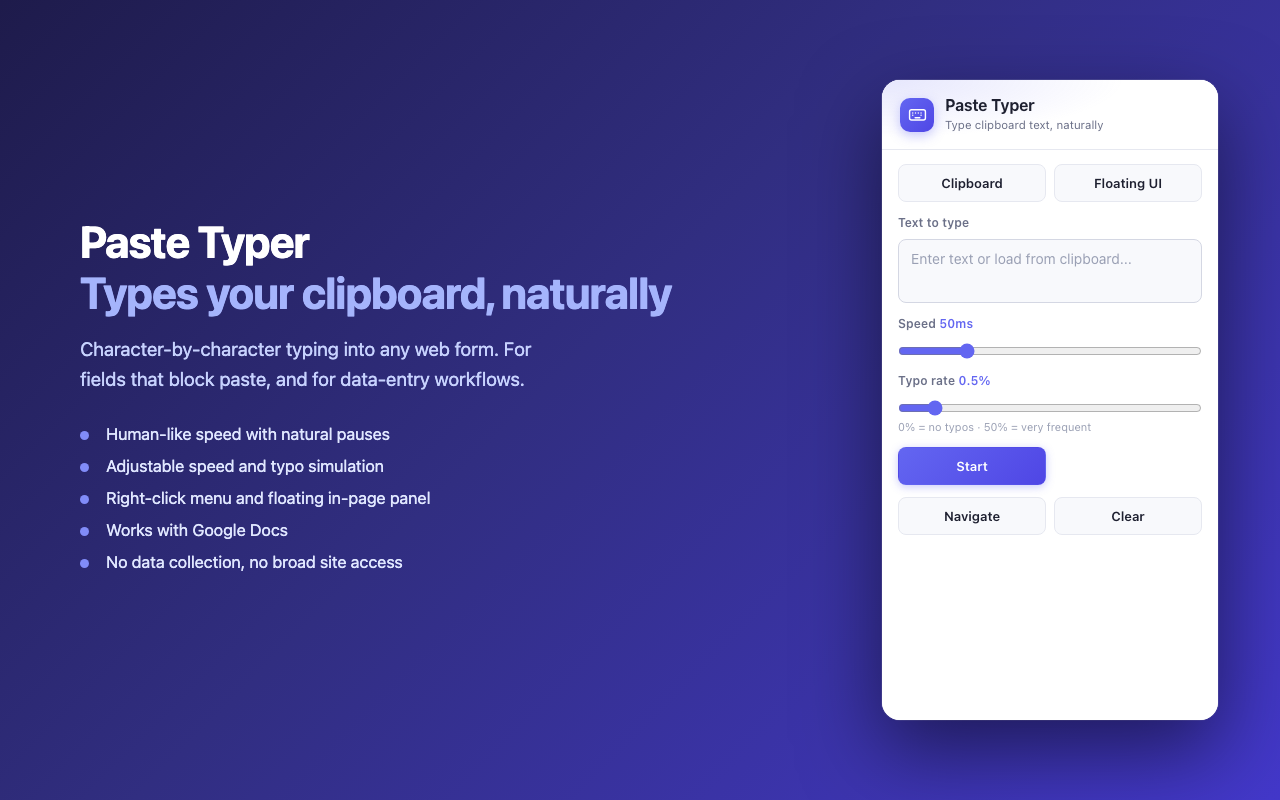 Paste Typer - Type Your Clipboard Into Any Web Form